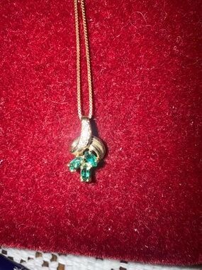 14K Gold Milor Italian Necklace with Emerald & Diamond Accents